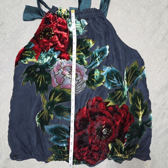 ✨HOST PICK✨️Hale Bob Floral Velvet Burnout on Blue Halter Top Silk Lining Large - Picture 12 of 12